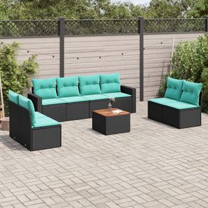 Set di divani da giardino in polyrattan nero da 9 pezzi con cuscini, eleganti mobili da esterno - Product Image 1