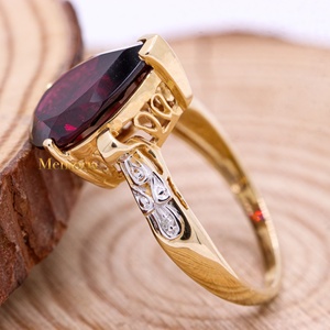 Wholesale 14k Solid Yellow Gold Handmade Pear Shape Rhodolite <b>Garnet</b> Diamond <b>Ring</b> IGI Certified Gemstone for Parties Weddings - Product Image 2