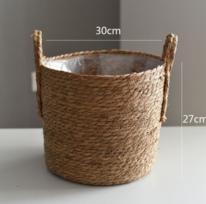 Pots de rangement au sol 24L en jonc de mer sculpté à la main, style rétro, fabriqués au Vietnam, avec poignées, tressés à la main, écologiques et durables - Product Image 4