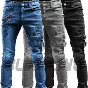 Jeans de Mezclilla Negros para Hombre, Corte Slim, Desgastados, Estilo Punk, Pierna Recta, Algodón de Peso Medio, Otoño, Marca Bloodline - Product Image 6