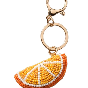 Magnifique porte-clés brodé de perles jaunes et blanches motif citron, accessoires de sac, artisanat indien MULTI CRAFT - Product Image 1