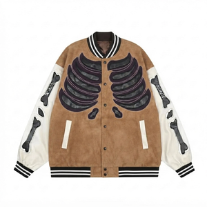 Service de personnalisation d'appliques : Blouson Bomber Varsity à motif squelette, manches en laine/viscose, style Streetwear Hip Hop Vintage pour homme, hiver - Product Image 1