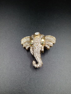 Elephant Head <b>Gold</b> Plated Moissanite Polki Stone Brooch Unisex Wedding Fashion Accessory Gift - Product Image 5