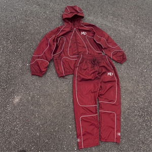 Custom Mens Heavyweight 100% Cotton <b>Reflective</b> Piping Tracksuit Set Waterproof Windbreaker Hooded <b>Jacket</b> Technical Cargo Pants - Product Image 1