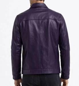 Premium <b>Purple</b> Winter Genuine Leather Waterproof Shell Jacket Men Zip-Up Collared Slim Fit Breathable Streetwear Outerwear 6XL - Product Image 2