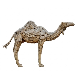 Escultura de camello de madera artesanal, estatua de animal de teca rústica de madera flotante, decoración de suelo del desierto, diseño de espacios y unidades. - Product Image 1