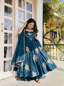 Elegant Loose-Fit Silk Anarkali Gown Dress with Embroidery for Indian & Pakistani Wedding Wear Regular Fit Adult Dress Gown - Product Image 2