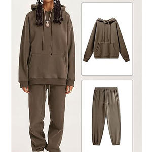 Oversized Hooded Sweatshirt Set Solid Color Fleece Unisex Autumn Wear Regular Fit Pocket Design - Product Image 2