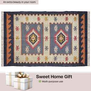 Classic Design Area Mat Hand Woven Jute-Woolen <b>Kilim</b> Rugs for Living Room Bedroom & Study - Product Image 4