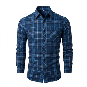 Chemise à carreaux pour homme, manches longues, coupe décontractée, col rabattu, respirante, en polyester tricoté, personnalisable OEM, vente en gros - Product Image 1