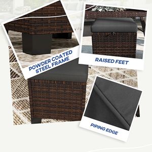 2 Pouf da Esterno Grigi con Cuscini, Poggiapiedi in Rattan Intrecciato e Tavolino Laterale per Patio, Giardino, Bordo Piscina - Arredamento da Esterno - Product Image 5