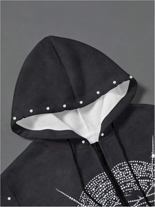 Men's Gothic Hooded Zip-Up Sweatshirt <b>Glitter</b> Cross Print Oversized Knitted Polyester Autumn Streetwear Style - Product Image 3