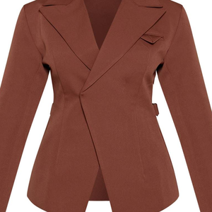 Blazer en Laine Mélangée pour Femme, Broderie 3D, Revers Asymétrique, Coupe Slim, Taille Cintrée, Poches Cargo, Veste Formelle de Bureau - Product Image 6