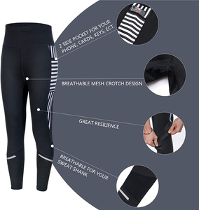 High Waist Black <b>Leggings</b> <b>With</b> White Stitching <b>Pockets</b> Full Length Sporty Stretch Breathable Knitted Women's Workout Pants - Product Image 4