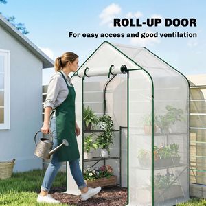 Serra Portatile con Copertura in PE Resistente ai Raggi UV, 6 Ripiani, Porta Avvolgibile, Vetro Temperato, Materiale PVC per Esterni, Colore Bianco - Product Image 6