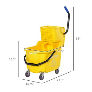 Ensemble de chariot de nettoyage commercial pliable avec seau à serpillière jaune de 34 quarts (20 L) avec essoreuse à pression latérale, poignée en acier et roues - Product Image 3