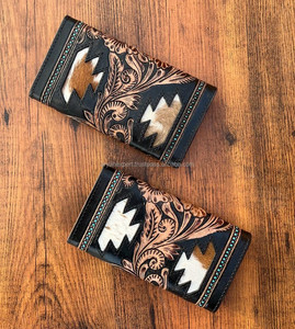 Cartera de cuero con herramientas negras occidentales para mujer, cartera de mano de cuero genuino de alta calidad, cartera grande de cuero de vaca, regalos para vaquera - Product Image 5