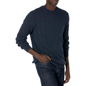 <b>Men's</b> Dark Gray Cable Knit Crew Neck <b>Pullover</b> Sweater Full Sleeve Autumn Standard Thickness 100% Acrylic - Product Image 3