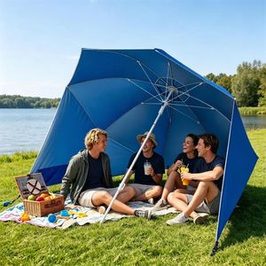 Ombrellone da Spiaggia Portatile 2-in-1 in Tessuto Oxford con Rivestimento Argento UPF 50+, Tettoia Ventilata Antivento e Pannelli Laterali con Ancoraggio per Sabbia - Product Image 3