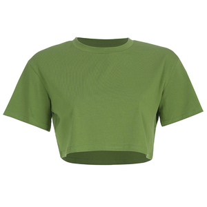 <b>Women's</b> <b>Black</b> <b>Cropped</b> T-Shirt Crew Neck Short Sleeve Solid Color Casual Knitted Regular Fit Logo Print All Seasons - Product Image 4
