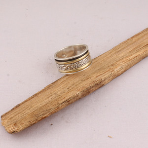 925 Sterling Silver Classic Floral Bezel Setting <b>Spinner</b> <b>Ring</b> Wholesale Two Tone Brass Engraved Spinning Band Unisex Anxiety - Product Image 3