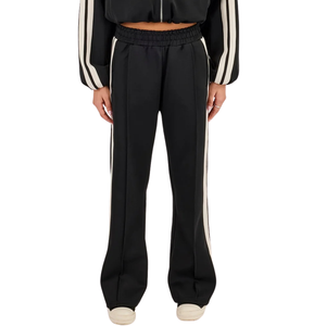 Womens Cropped Full Zip Turn Down Collar Tracksuit Top & Wide Leg Striped <b>Trousers</b> Elastic Waist Two Piece Athleisure Outfit Set - Product Image 5
