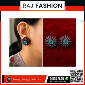 Elegant SHIVKA Statement <b>Earrings</b> Green Central Stone with Pink Accent Design Premium Fashion Jewelry - Product Image 2