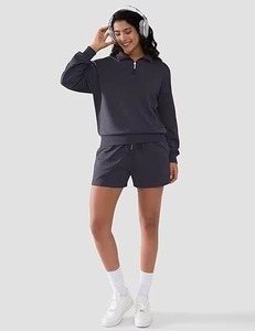 Vente Chaude – Sweat-shirt Femme Oversize à Col Zippé Imprimé Géométrique, Manches Longues, Épaules Tombantes, en Polyester Tricoté, Idéal pour l'Automne, OEM - Product Image 4