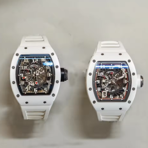 Montre mécanique de luxe RM AMG Factory avec cadran blanc luxueux, bracelet en caoutchouc, mouvement à remontage automatique, design squelette avec fond transparent - Product Image 5