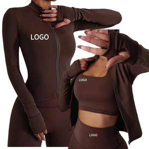 Ropa Deportiva Personalizada, Nueva Ropa de Yoga de Spandex con Cintura Alta, Chaqueta de Gimnasio para Mujer, Conjunto Deportivo de Manga Larga sin Costuras - Product Image 1