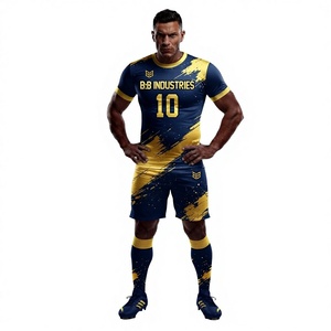 High Performance BB Industries <b>Black</b> Yellow Sublimation Printed Soccer Player Kit Jersey Shorts <b>Socks</b> Number - Product Image 2