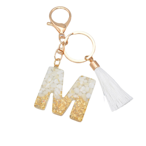 Llavero de Coche con Borla Blanca y Letras de la A a la Z, Llavero de Resina Epoxi, Bonito y en Oferta - Product Image 5