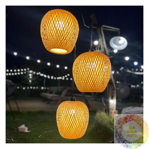 Luminaire suspendu en bambou naturel tissé, style moderne rustique, lampe suspendue pour chambre à coucher, salle à manger, salon, décoration intérieure - Product Image 6