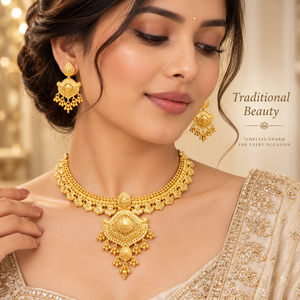 Parure de bijoux classique dorée antique avec pendentif et boucles d'oreilles, bijoux de mariage indiens pour femmes, vente en gros, tenue de soirée, exportation - Product Image 2