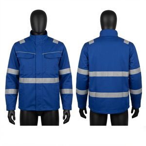 Veste de travail industrielle unisexe de qualité supérieure, toile en mélange de laine/viscose 240 GSM, bleu, bandes réfléchissantes haute visibilité, utilitaire - Product Image 1