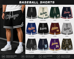 Pantalones Cortos de Béisbol para Hombre, Estilo Casual Urbano, Cintura Elástica con Cordón, Malla Transpirable de Secado Rápido, Rayas Finas, Logotipo Retro del Equipo - Product Image 2