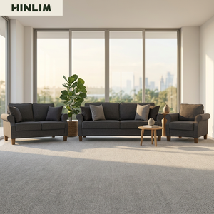 Nuhoom Chesterfield <b>Sofa</b> Set Malaysian Oak Legs Buckram Fabric Durable Three Seat Pillow Back English Rolled Modern Classic - Product Image 1