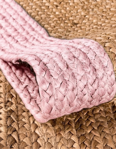 Decorative Handwoven Natural Jute Oval Rug With <b>Pink</b> Border Reversible <b>Braided</b> Carpet For Farmhouse Living Room Bedroom Nursery - Product Image 3