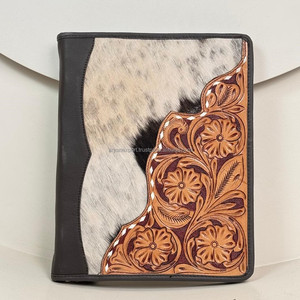 Western A4 Longitud de papel Cremallera Mano Tooled Cuero Conferencia de negocios Personalizado Cuero genuino Documento Portafolio Archivo - Product Image 4