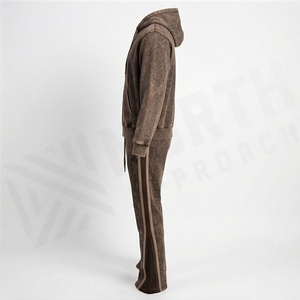 Survêtement éco-responsable grande taille délavé à l'acide, sweat à capuche zippé d'hiver respirant avec motif lettres, couleur personnalisable - Product Image 3