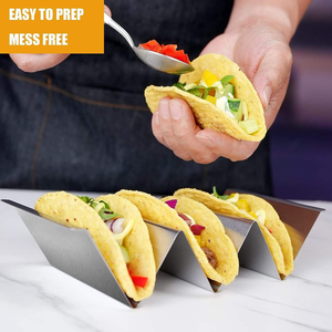 Direct Factory Sale Stainless Steel Taco Serving Set with Metal Mesh Holder <b>Plate</b> Shell <b>Stands</b> for Grill-Oven - Product Image 2