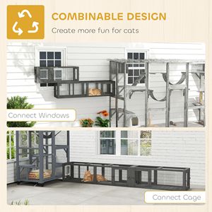 Tunnel per Gatti in Legno Grigio Scuro con 8 Porte, Design Combinabile per Uso Esterno - Product Image 4