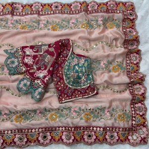 Designer Rangoli Silk Saree with Dori Embroidery Work Real Mirror Work and Heavy Worked Stitched <b>Blouse</b> - Product Image 1