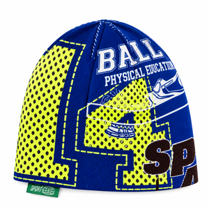 Gorro de Invierno Unisex de Punto Acrílico con Letras Gráficas en Amarillo Neón Azul para Adultos - Product Image 4