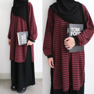 เสื้อทูนิคผู้หญิงแบบถักลายทางลำลองติดกระดุม - Product Image 5