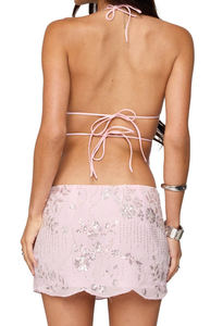 Women's Sleeveless Crop Tank <b>Top</b> Summer Floral Embroidery Backless Camisole <b>Beaded</b> Open Back Halter <b>Top</b> - Product Image 3