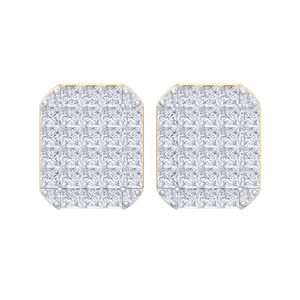 Boucles d'oreilles clous pour homme, plaqué or 14K de qualité supérieure, avec grappe de diamants taille princesse, style 'Ice Out', micro-pavé, forme rectangulaire géométrique - Product Image 4