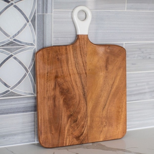 Ensemble de 3 planches à découper en bois de noyer charmantes, présentant des motifs de grain naturel et des poignées uniques à anneau blanc pour couper les légumes - Product Image 2