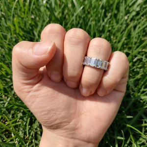 10K Gold Eternity <b>Ring</b> Emerald Cut Lab Diamond Band White Gold Wedding Jewelry <b>for</b> <b>Men</b> Women - Product Image 3