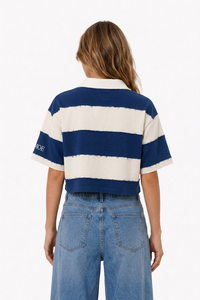 Polo court rayé de rugby à manches courtes pour femme, coupe ample et décontractée, style vintage, impression DTG, fournisseur OEM - Product Image 2